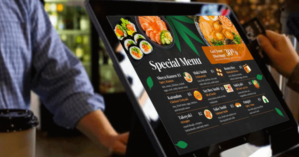 Best POS system touchscreen interface displaying restaurant menu and order management